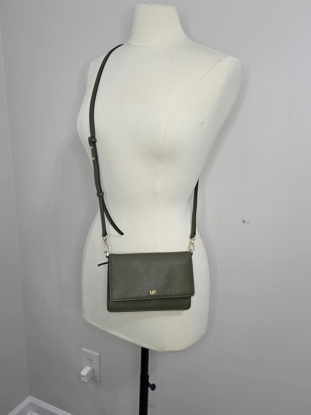 Michael Kors Olive Green Pebbled Leather Crossbody Bag